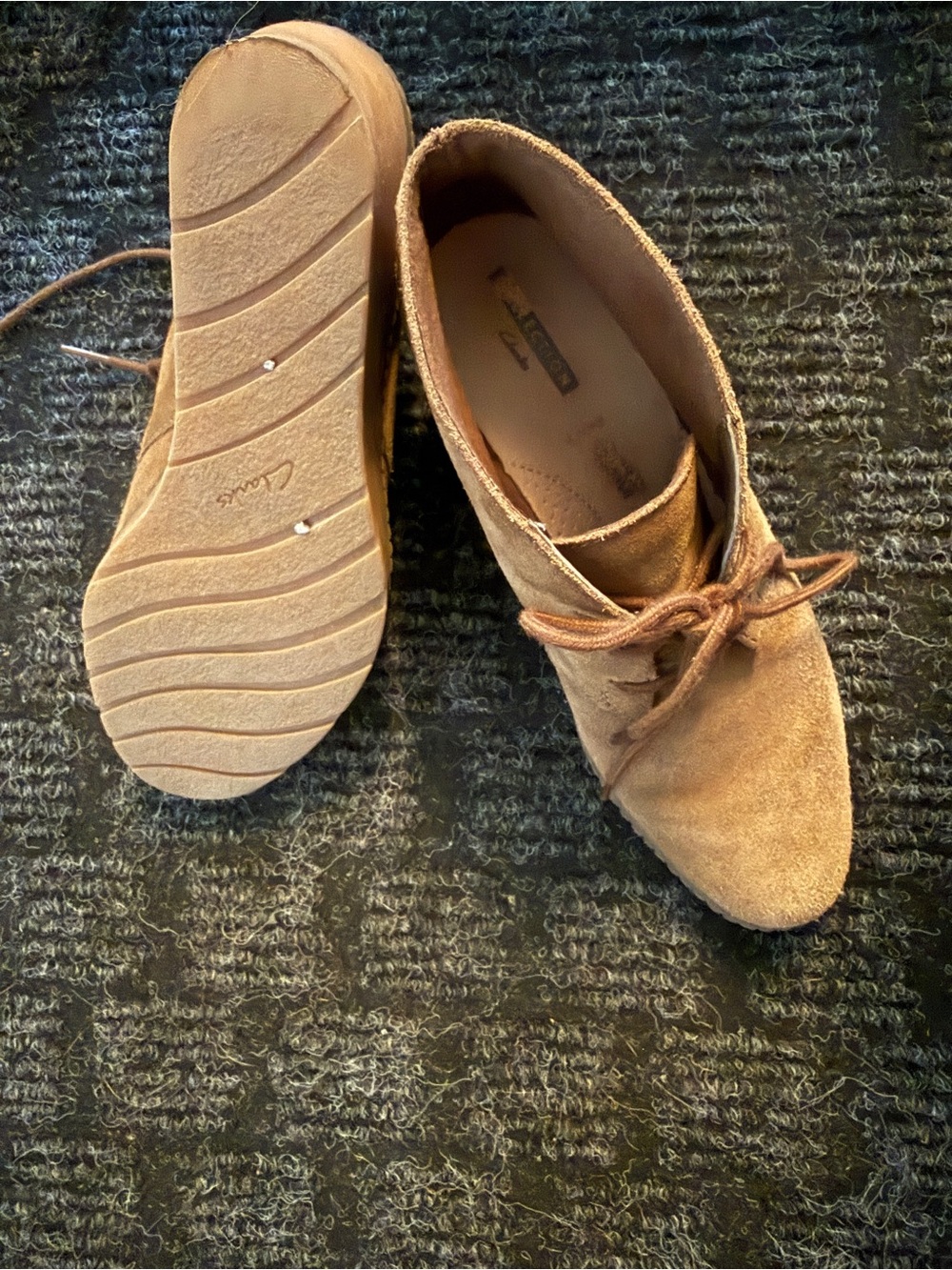 Clarks Tan Suede Wedge Lace-Up Ankle Booties - Picture 6 of 8